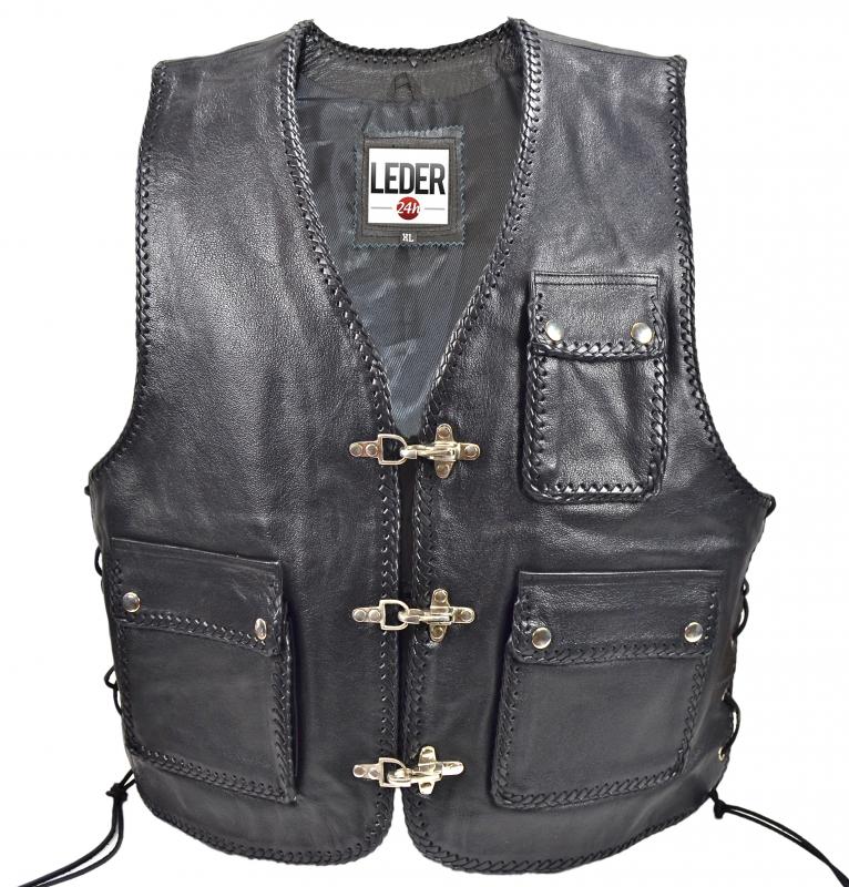 Discontinued Model: Leather Vest with three Outer Pockets 1016